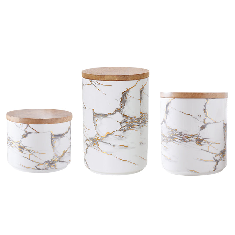 Transform Your Kitchen With the Marbled Ceramic Wooden Lid Airtight Jar
